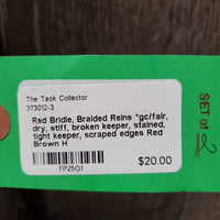 Rsd Bridle, Braided Reins *gc/fair, dry, stiff, broken keeper, stained, tight keeper, scraped edges
