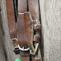 Flat Leather Bridle, Braided Reins *gc/fair, dry, stiff, older, rubs, residue, stains, scrapes
