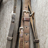 Flat Leather Bridle, Braided Reins *gc/fair, dry, stiff, older, rubs, residue, stains, scrapes
