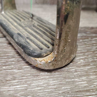 Hvy Stirrup Irons, grips *fair, rusty, pitted, bubbled, dirt, older

