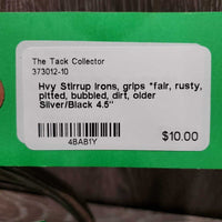 Hvy Stirrup Irons, grips *fair, rusty, pitted, bubbled, dirt, older
