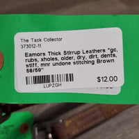 Thick Stirrup Leathers *gc, rubs, xholes, older, dry, dirt, dents, stiff, mnr undone stitching
