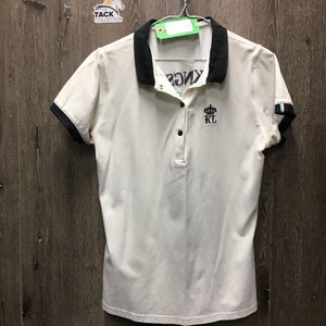SS Polo Shirt, 1/2 Snap Up *fair, pit stains, dingy?, edge rubs, older?, v.puckered embroidery
