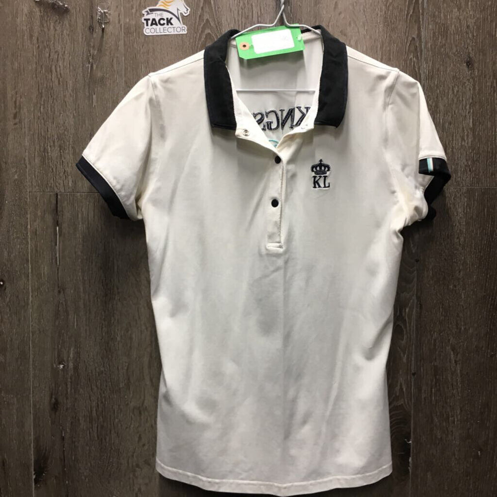 SS Polo Shirt, 1/2 Snap Up *fair, pit stains, dingy?, edge rubs, older?, v.puckered embroidery