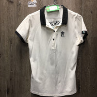 SS Polo Shirt, 1/2 Snap Up *fair, pit stains, dingy?, edge rubs, older?, v.puckered embroidery
