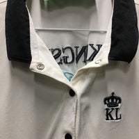 SS Polo Shirt, 1/2 Snap Up *fair, pit stains, dingy?, edge rubs, older?, v.puckered embroidery