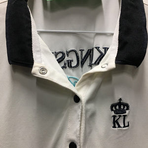 SS Polo Shirt, 1/2 Snap Up *fair, pit stains, dingy?, edge rubs, older?, v.puckered embroidery