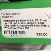 SS Polo Shirt, 1/2 Snap Up *fair, pit stains, dingy?, edge rubs, older?, v.puckered embroidery
