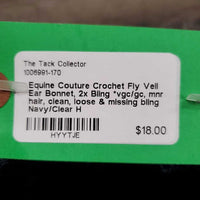 Crochet Fly Veil Ear Bonnet, 2x Bling *vgc/gc, mnr hair, clean, loose & missing bling
