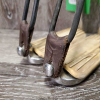 Pr Safety Stirrup Irons, grips, elastics, keepers *gc, clean, peeling grips, scratches, residue
