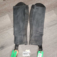 Leather Half Chaps, Back Zipper, Bag *gc, clean, dirty, clean, film, stretched & puckered elastic
