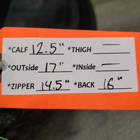 Leather Half Chaps, Back Zipper, Bag *gc, clean, dirty, clean, film, stretched & puckered elastic
