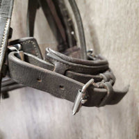 Monocrown Dressage Bridle, Crank, Bling, Braided Reins *gc, clean, rubs, faded, dirt & residue, Browband: mismatched, peeling & missing bling
