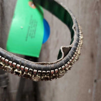 Monocrown Dressage Bridle, Crank, Bling, Braided Reins *gc, clean, rubs, faded, dirt & residue, Browband: mismatched, peeling & missing bling
