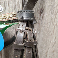 Monocrown Dressage Bridle, Crank, Bling, Braided Reins *gc, clean, rubs, faded, dirt & residue, Browband: mismatched, peeling & missing bling
