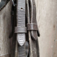 Monocrown Dressage Bridle, Crank, Bling, Braided Reins *gc, clean, rubs, faded, dirt & residue, Browband: mismatched, peeling & missing bling
