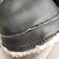 Closed Front Boots, fleece lined, velcro *gc/fair, clean, dingy, v.clumpy, mnr hair, rubs, pills, snags, unstitched & thin edges
