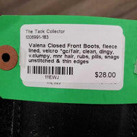 Closed Front Boots, fleece lined, velcro *gc/fair, clean, dingy, v.clumpy, mnr hair, rubs, pills, snags, unstitched & thin edges
