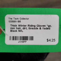 Thick Winter Riding Gloves *gc, mnr hair, dirt, threads & faded
