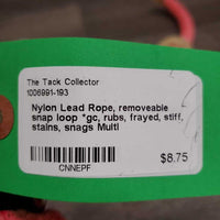 Nylon Lead Rope, removeable snap loop *gc, rubs, frayed, stiff, stains, snags
