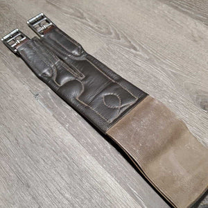 Leather & Long Elastic Sm Belly Girth, D Ring, Tab/Strap *vgc/gc, mnr rubs, dirt?residue, stains & jockies, clean