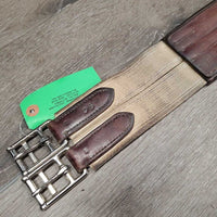 Flat Padded Leather Girth, 2x Els, D Ring *gc, clean, dirty seams, dirt jockies, faded, rubs, stretched, stains
