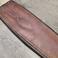 Flat Padded Leather Girth, 2x Els, D Ring *gc, clean, dirty seams, dirt jockies, faded, rubs, stretched, stains
