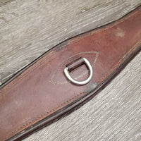 Flat Padded Leather Girth, 2x Els, D Ring *gc, clean, dirty seams, dirt jockies, faded, rubs, stretched, stains
