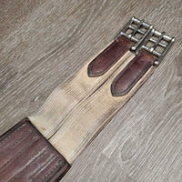 Flat Padded Leather Girth, 2x Els, D Ring *gc, clean, dirty seams, dirt jockies, faded, rubs, stretched, stains