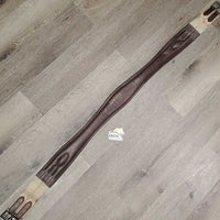 Flat Padded Leather Girth, 2x Els, D Ring *gc, clean, dirty seams, dirt jockies, faded, rubs, stretched, stains