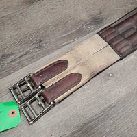 Flat Padded Leather Girth, 2x Els, D Ring *gc, clean, dirty seams, dirt jockies, faded, rubs, stretched, stains

