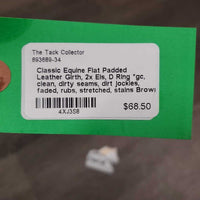 Flat Padded Leather Girth, 2x Els, D Ring *gc, clean, dirty seams, dirt jockies, faded, rubs, stretched, stains