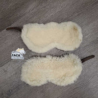 Open Front & Hind Leather Boots, Sheepskin Velcro Liners, buckles *vgc, clean, mnr stains, rubs, scrapes, clumpy & film