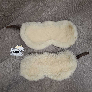 Open Front & Hind Leather Boots, Sheepskin Velcro Liners, buckles *vgc, clean, mnr stains, rubs, scrapes, clumpy & film