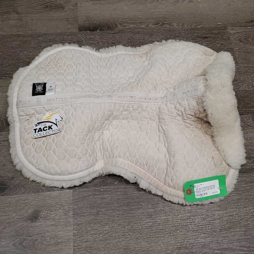 Quilt Sheepskin Half Pad *gc, clean, stains, crunchy, stiff, puckers, cut tabs, pills, mnr hair