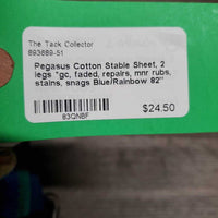 Cotton Stable Sheet, 2 legs *gc, faded, repairs, mnr rubs, stains, snags
