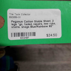 Cotton Stable Sheet, 2 legs *gc, faded, repairs, mnr rubs, stains, snags