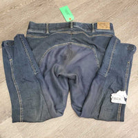 Full Seat Jean Breeches *gc, puckers, v.stained, weak velcro, dirt, rubs, pills
