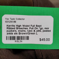 High Waist Full Seat Ribbed Breeches, Pull On *gc, mnr puckers, stains, rubs & pills, peeled ankle els
