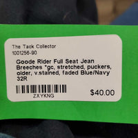 Full Seat Jean Breeches *gc, stretched, puckers, older, v.stained, faded
