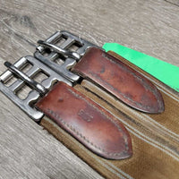 Padded Leather Girth, 2x els, 3x D Ring *vgc/gc, clean, rubs, faded, scratches, dry, deep/hard creases, stretched els
