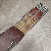 Padded Leather Girth, 2x els, 3x D Ring *vgc/gc, clean, rubs, faded, scratches, dry, deep/hard creases, stretched els
