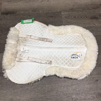 Sheepskin Quilt Half Pad, rolled edges *vgc, clean, v. clumpy, mnr stains, hair, threads
