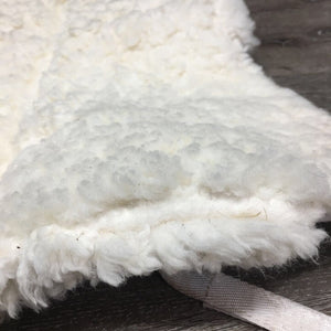 Sheepskin Quilt Half Pad, rolled edges *vgc, clean, v. clumpy, mnr stains, hair, threads