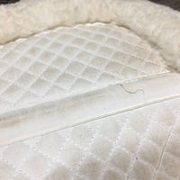Sheepskin Quilt Half Pad, rolled edges *vgc, clean, v. clumpy, mnr stains, hair, threads
