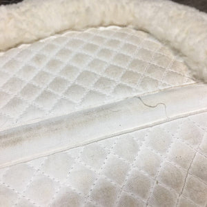 Sheepskin Quilt Half Pad, rolled edges *vgc, clean, v. clumpy, mnr stains, hair, threads