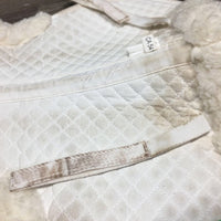 Sheepskin Quilt Half Pad, rolled edges *vgc, clean, v. clumpy, mnr stains, hair, threads
