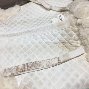 Sheepskin Quilt Half Pad, rolled edges *vgc, clean, v. clumpy, mnr stains, hair, threads
