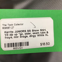 JUNIORS SS Show Shirt, 1/3 zip up *gc, older, seam rubs & frays, mnr snags, dingy
