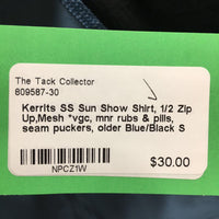 SS Sun Show Shirt, 1/2 Zip Up,Mesh *vgc, mnr rubs & pills, seam puckers, older
